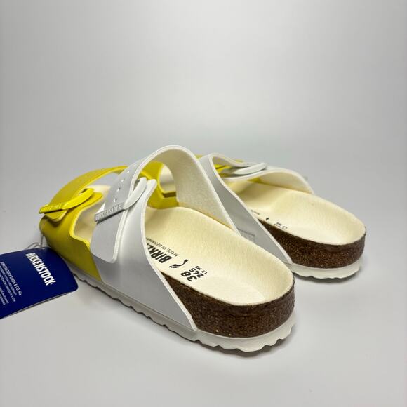Birkenstock Arizona Split Two Strap Sandals in White/Lime Sour (Narrow) - Picture 3 of 9